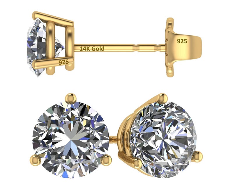 Central Diamond Center 14K Gold Post & Sterling Silver Made with Swarovski Zirconia 3 Prong Martini Stud Earrings- Yellow Gold Plated 5.25mm 1.00ctw - Image 1